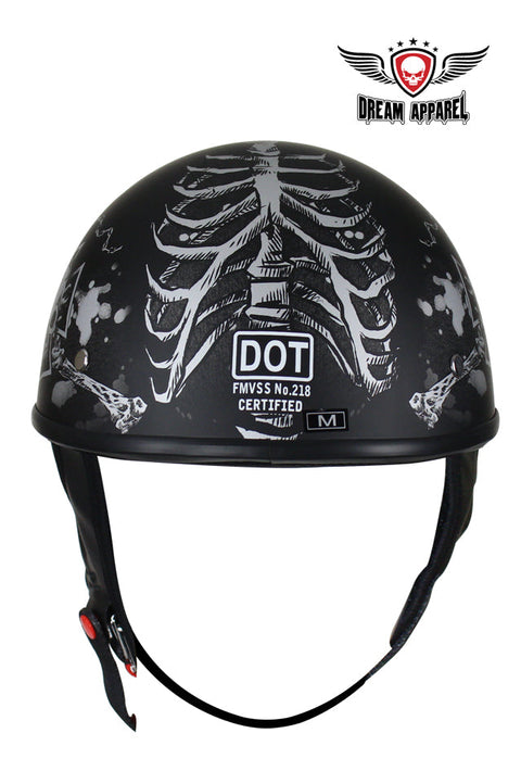 Flat Black DOT Helmet with Grey Horned Skeletons