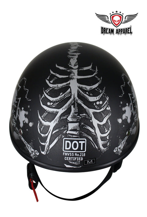 Flat Black DOT Helmet with Grey Horned Skeletons