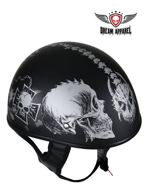 Flat Black DOT Helmet with Grey Horned Skeletons