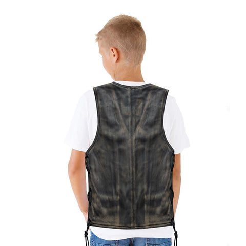 Kids Distress Brown Vest Side Laces