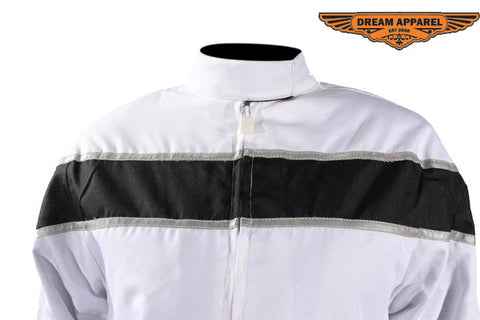 Women's White Lightweight Textile Jacket W/ Black Stripe