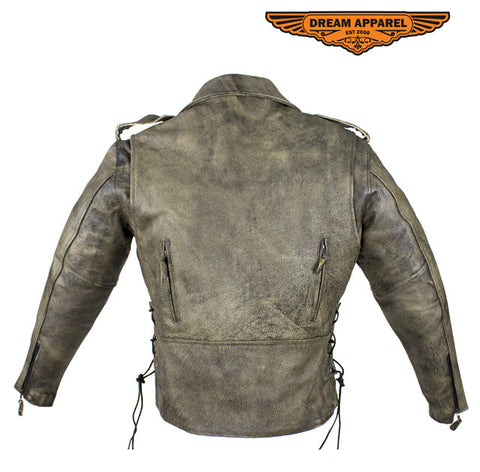 Dream Apparel Distressed Brown Naked Cowhide Leather Motorcycle Jacket With Conceal Carry Pockets