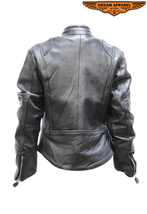 Women's Soft Leather Jacket With Multi Pockets