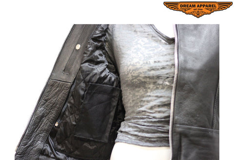 Womens Leather Jacket With Multiple Pockets