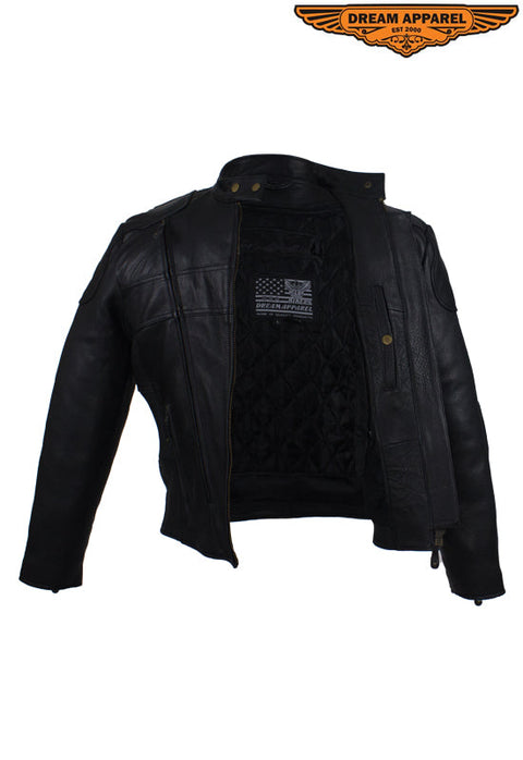 Women's Leather Racer Jacket With One Airvent On The Back