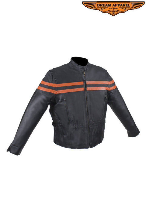 Womens Motorcycle Jacket With Orange Stripes