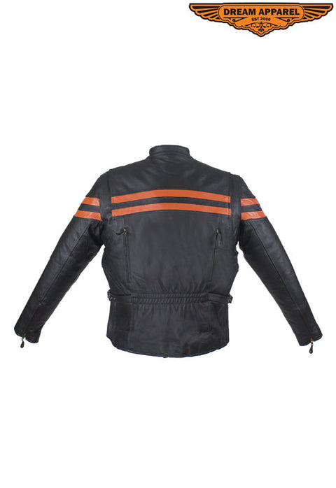 Leather Jacket For Women With Orange Stripes