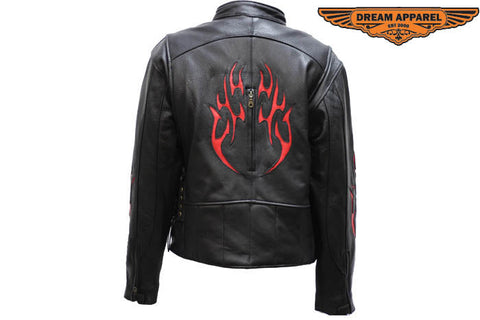 Womens Leather Motorcycle Jacket With Flames