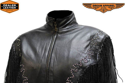 Women's Leather Jacket With Racer Style Collar