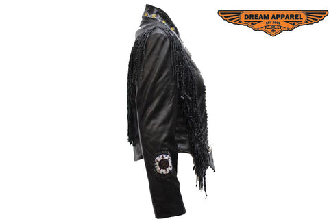 Women Leather Jacket with Beads