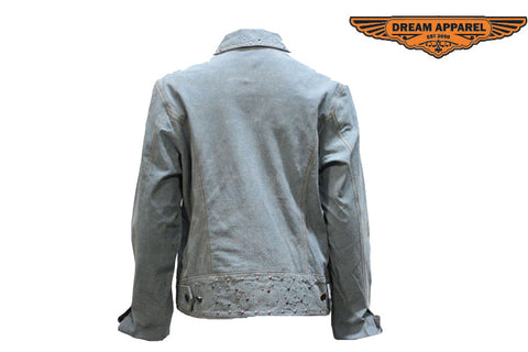 Womens Genuine Leather Made Denim Jacket