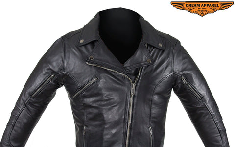 Women's Pleated Concealed Carry Leather Jacket