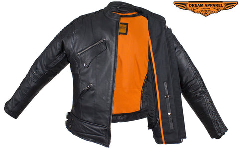 Women's Black Lambskin Jacket with Concealed Carry Pockets