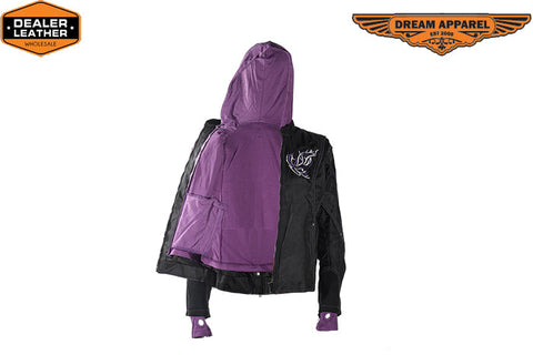 Women's Textile Jacket With Purple Hoodie & Butterfly