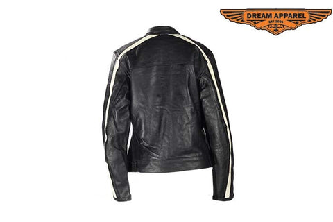 Womens Racing Leather Jacket With Off White Stripes