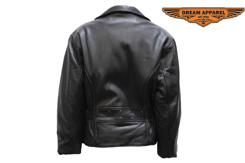 Womens Leather Jacket With Snap Down Collar