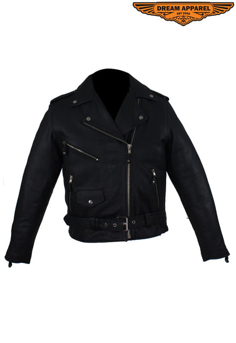 Womens Leather Jacket With Snap Down Collar