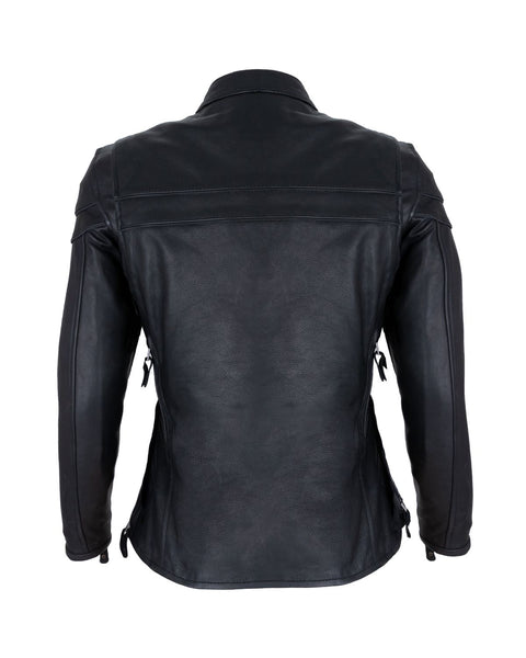 Women's Black Leather Jacket with Gun Pockets