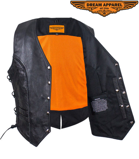 Womens Longer Motorcycle Vest With Braid