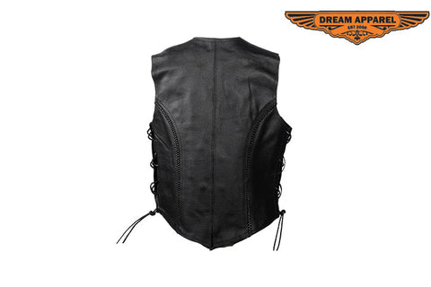 Dream Apparel Womens Leather Vest With Side Laces