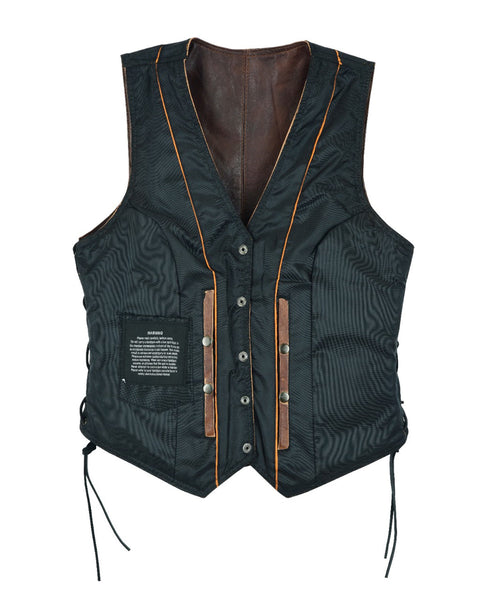 Womens Brown Cowhide Leather Motorcycle Vest Side Laces