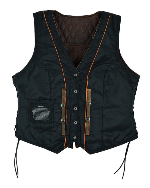 Dream Apparel® Premium Cowhide Brown Vest with Diamond Design on Shoulder & Upper Back