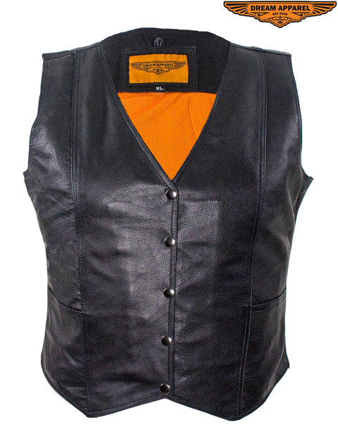 Womens Classic Motorcycle Vest With Snaps