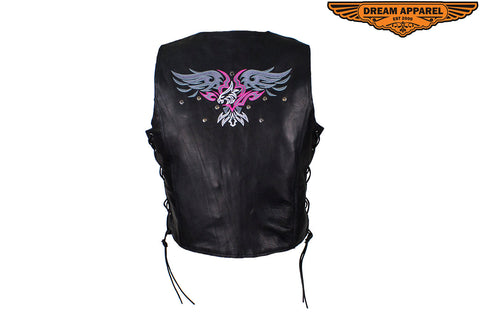 Dream Apparel Black Conceal Carry Pocket Vest with Small Studded Pink Eagle