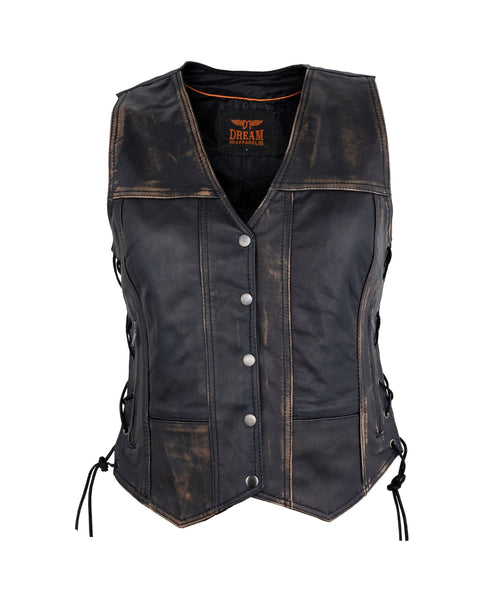 Womens Distressed Brown Naked Cowhide Leather Vest