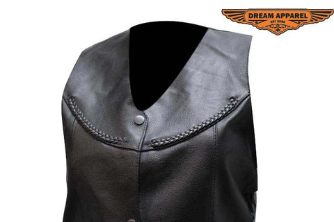 Womens Leather Vest With Pockets & Laces