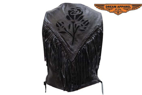 Women Black Rose Inlay Motorcycle Vest