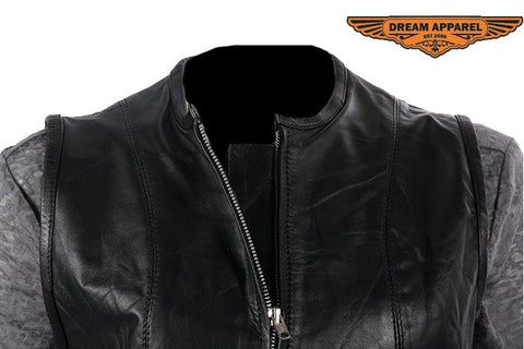 Womens Leather Motorcycle Tactical Vest