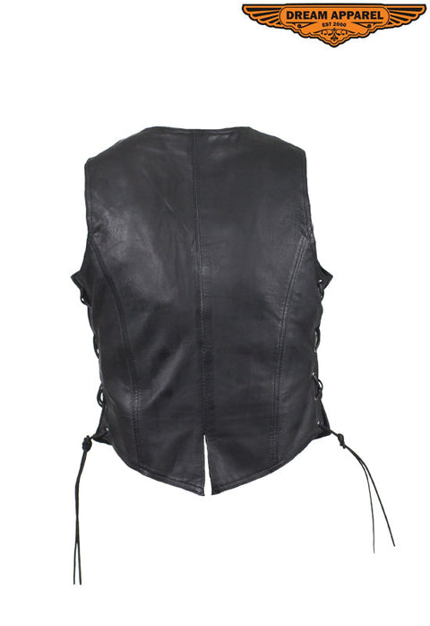 Dream Apparel Women's Black Naked Goat Skin Leather Vest