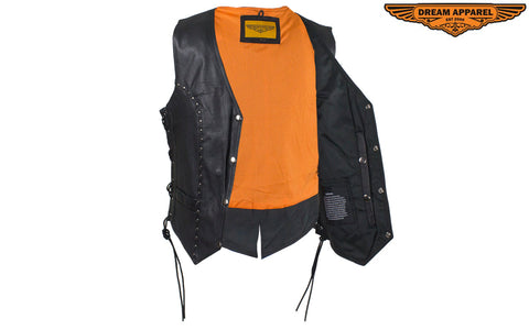 Womens Leather Motorcycle Studded Vest