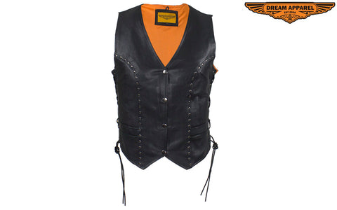 Womens Leather Motorcycle Studded Vest