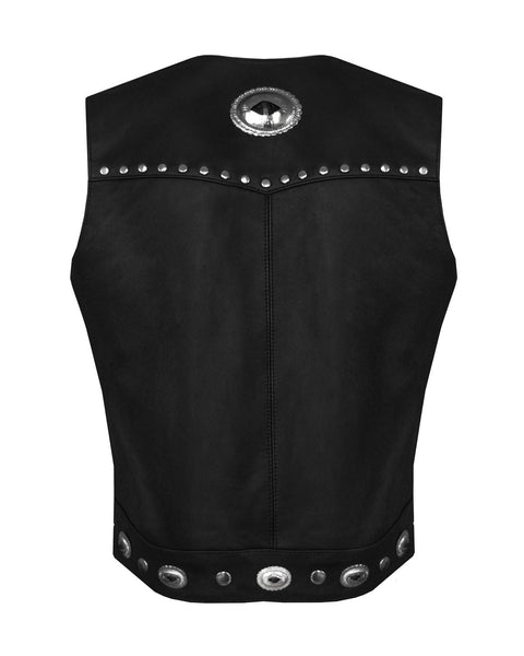 Dream Apparel Womens Studded Decorative Conchos Leather Motorcycle Vest With Concealed Pockets