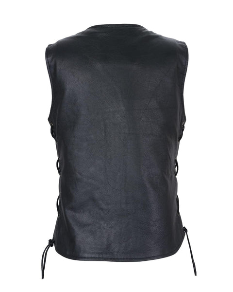 Womens Leather Vest With Concealed Carry & Side Laces 5-snaps on front