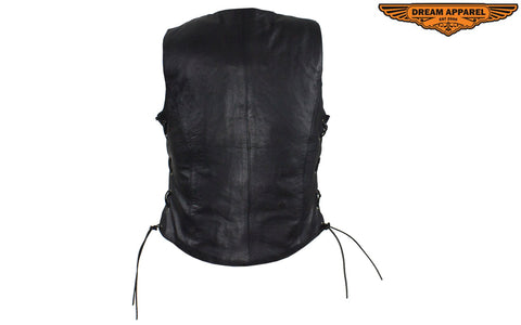 Womens Leather Motorcycle Vest With Satin Nickel Studs