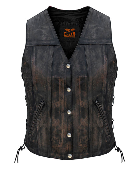 Women's Distressed Brown Naked Leather Vest