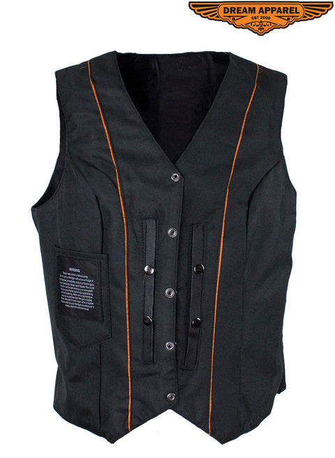 Women's Motorcycle Black Concealed  Pocket Vest With Side Laces