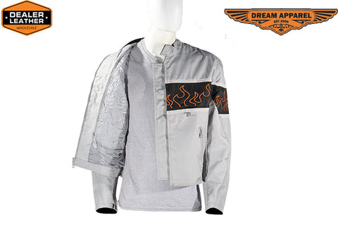 Light Textile Motorcycle Jacket w/ Flames Design - Mens