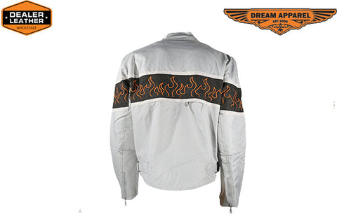 Light Textile Motorcycle Jacket w/ Flames Design - Mens