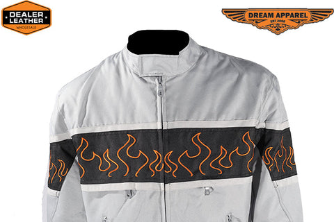 Light Textile Motorcycle Jacket w/ Flames Design - Mens