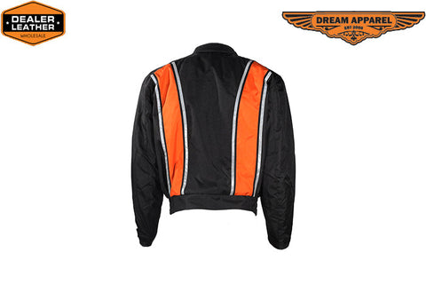 Men's Black Light Textile Motorcycle Jacket w/ Orange Stripe Design