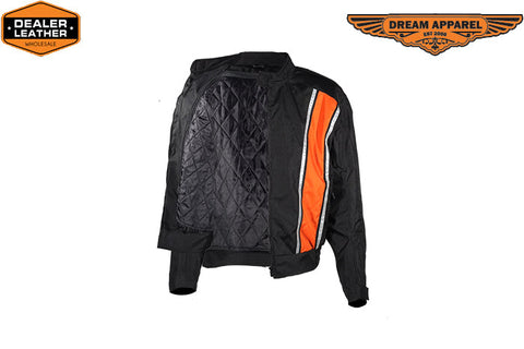 Men's Black Light Textile Motorcycle Jacket w/ Orange Stripe Design