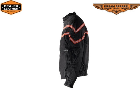 Men's Black Light Textile Motorcycle Jacket w/ Orange Stripe Across Design