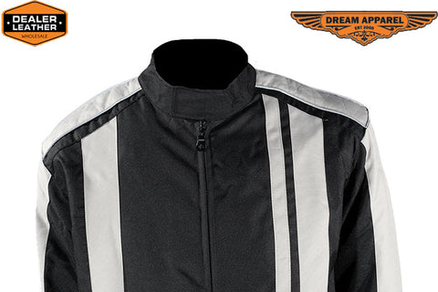 Light Textile Motorcycle Jacket w/ White Multi-Striped Design - Mens