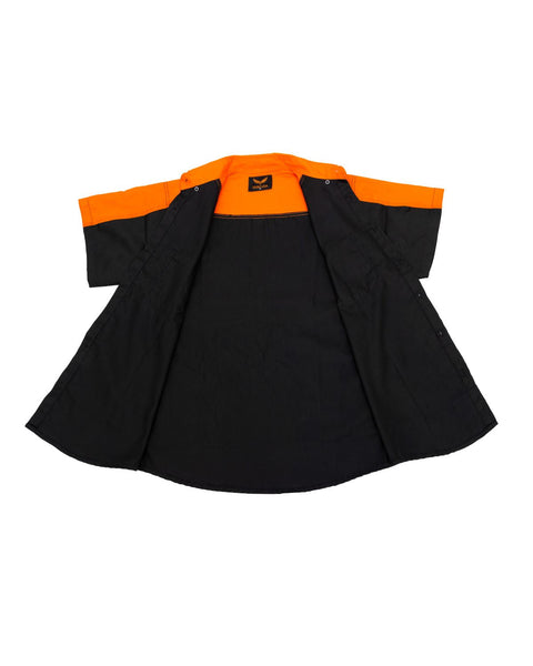 Dream Apparel Mechanic Shirt with Reflector on Back Straight Bottom Orange/Black