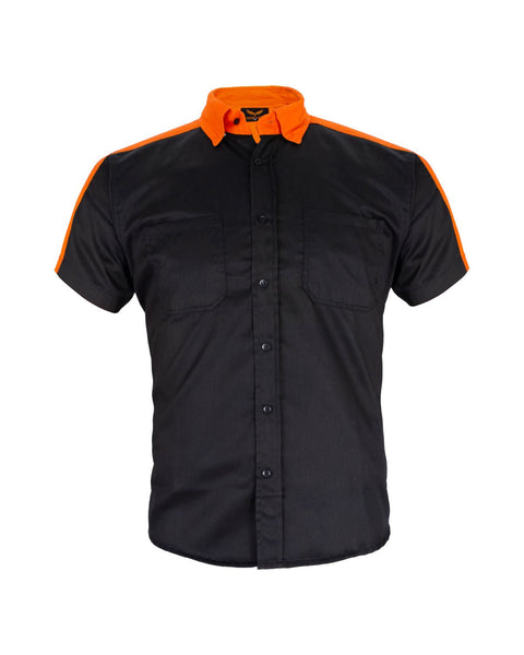 Dream Apparel Mechanic Shirt with Reflector on Back Straight Bottom Orange/Black