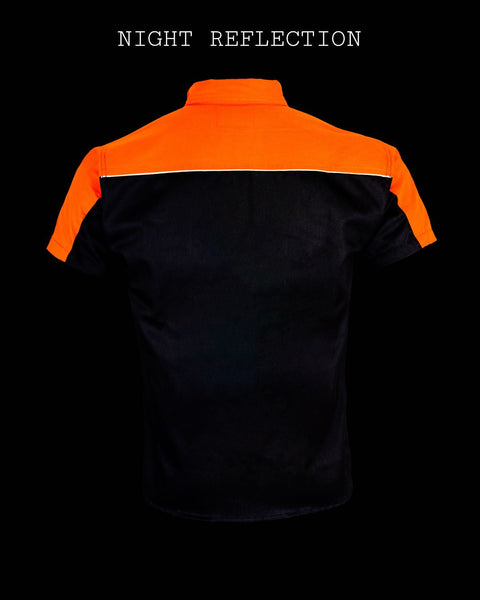 Dream Apparel Mechanic Shirt with Reflector on Back Straight Bottom Orange/Black